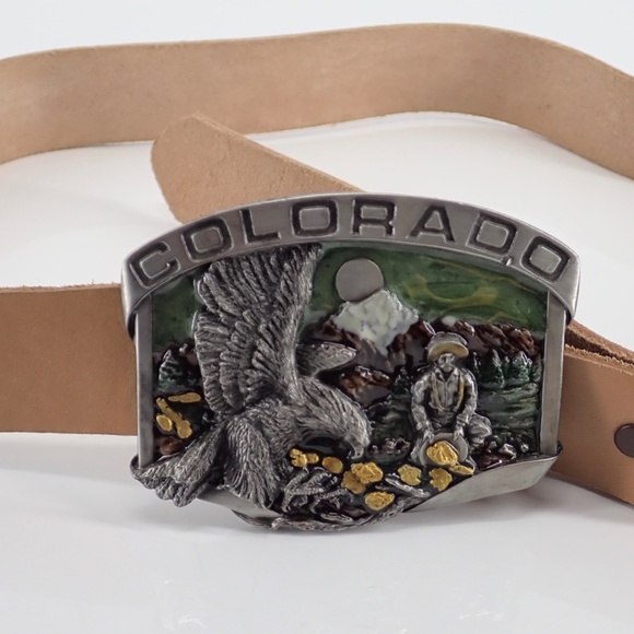 SISKIYOU BUCKLE CO COLORADO BELT BUCKLE 1984 H-23 WILLIAMS OREGON & LEATHER BELT - Picture 3 of 16